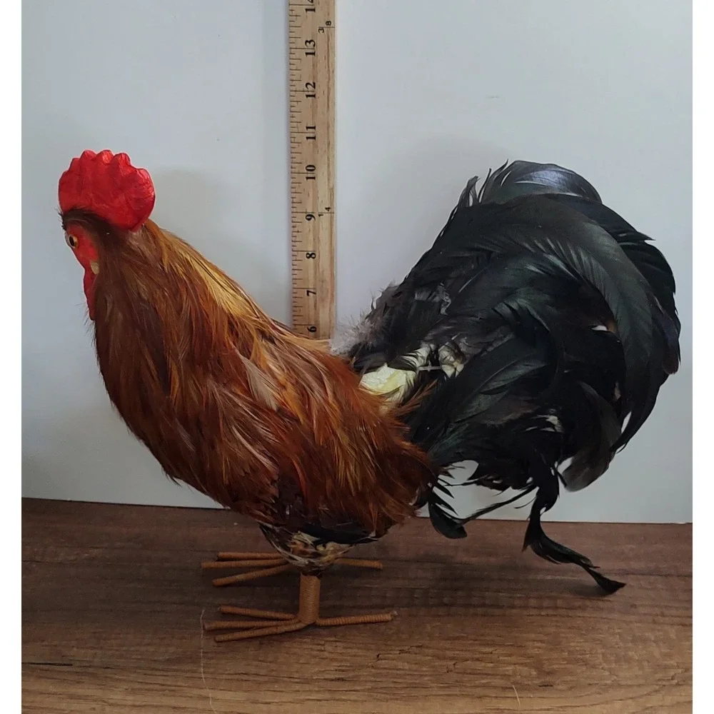 Realistic Rooster Chicken Real Feathers Farmhouse Decor Lot Of 3 D2